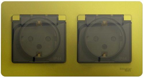 Розетка с заземлением с рамкой Systeme Electric Glossa 2-м. крышка шторки IP44 фисташковый картинка